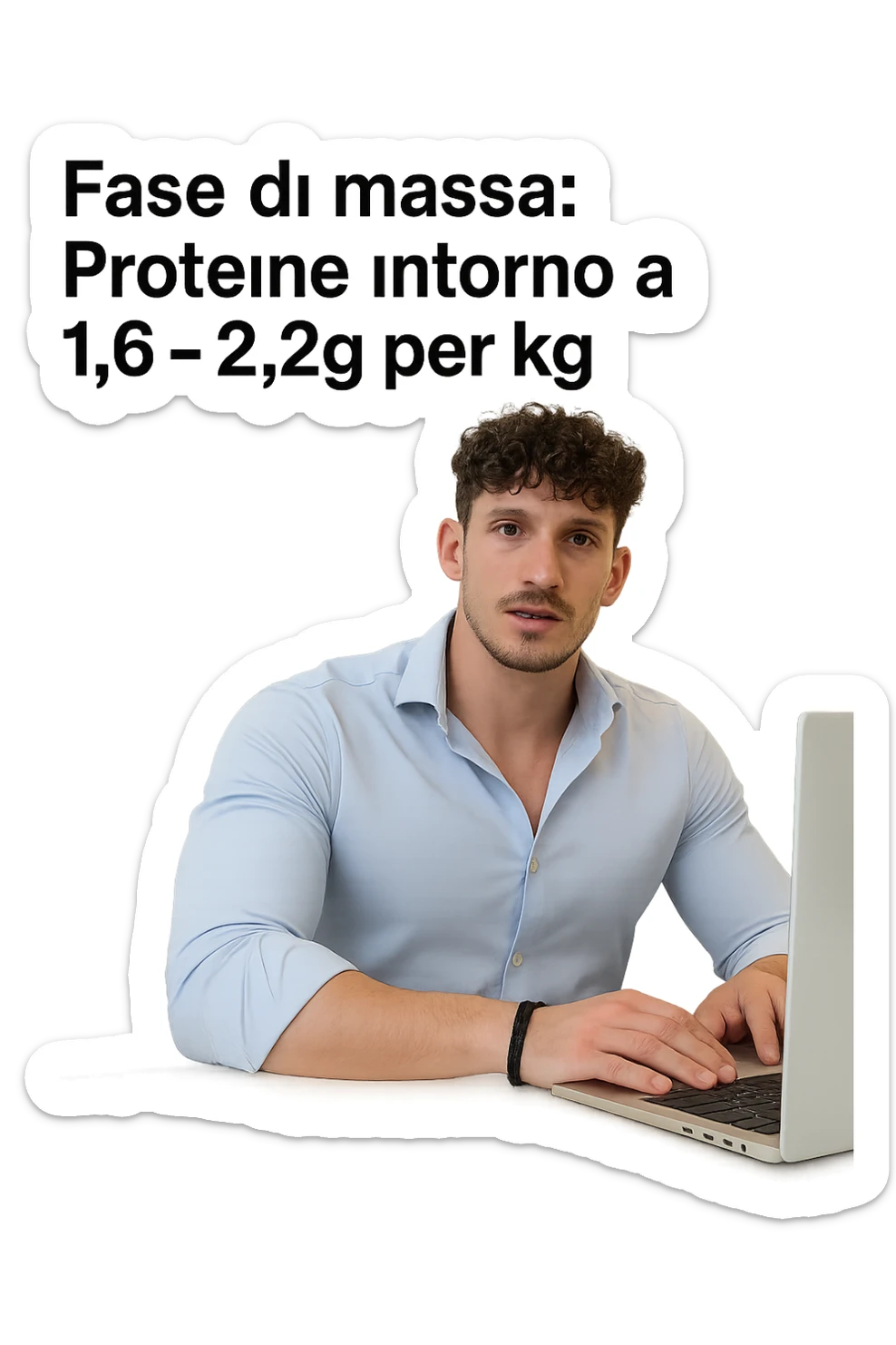 Uomo che imposta la sua fase di massa a proteine intorno 1.6 - 2.2g per kg in italiano sticker