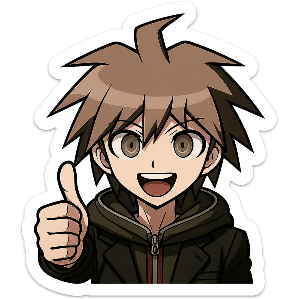 Danganronpa style emoji of Makoto Naegi with a raised thumb sticker