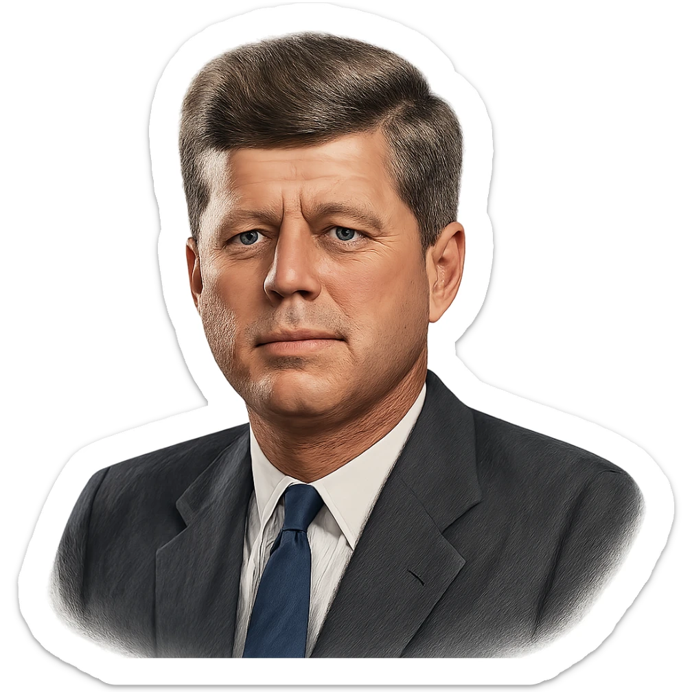 realistic icon of John F. Kennedy, clean and focused, no background sticker