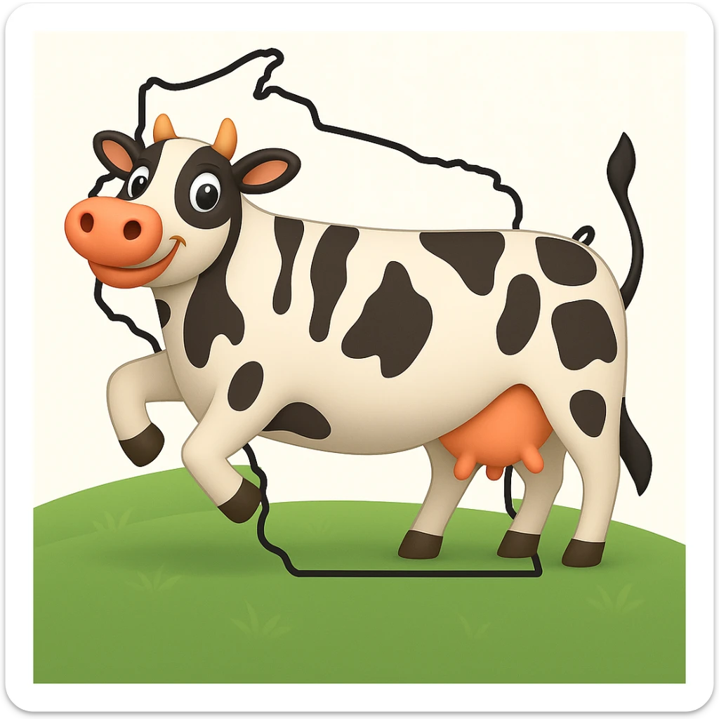 Add the outline of the state of Wisconsin in the background behind the cow and grass field sticker