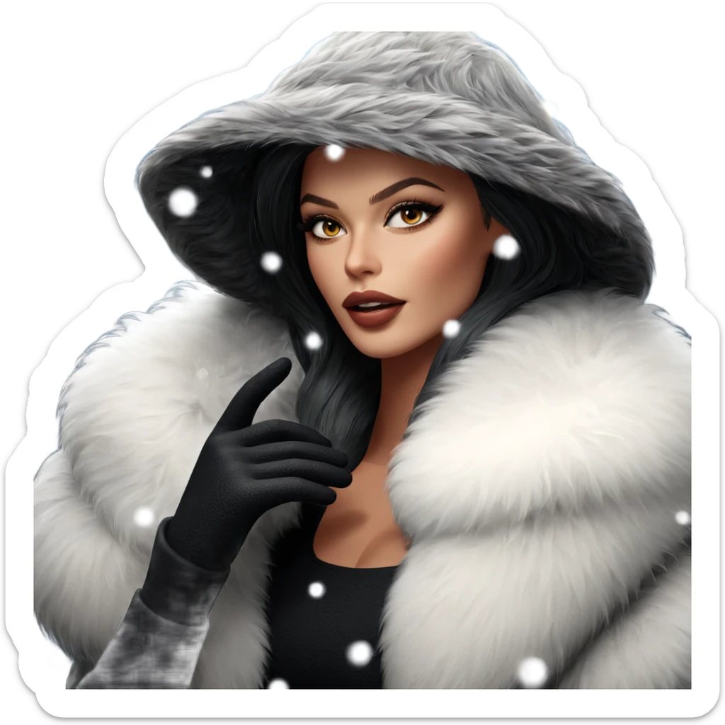 winter beauty in fur coat sticker