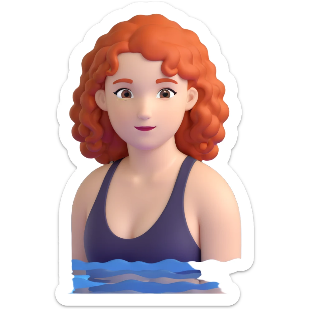 22-year-old white female athlete swimmer with curly red hair about to enter a pool sticker
