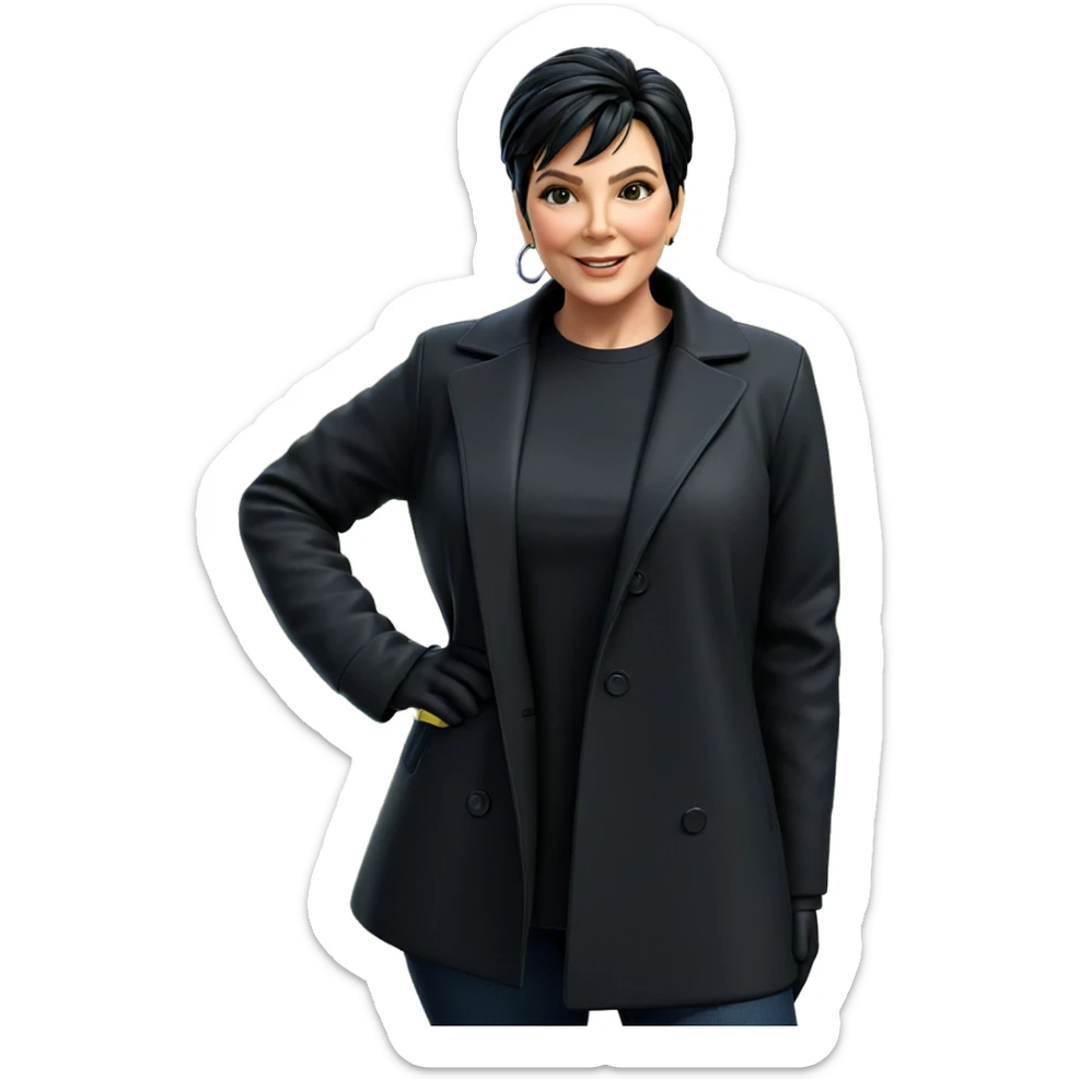 smiling girl in black coat sticker