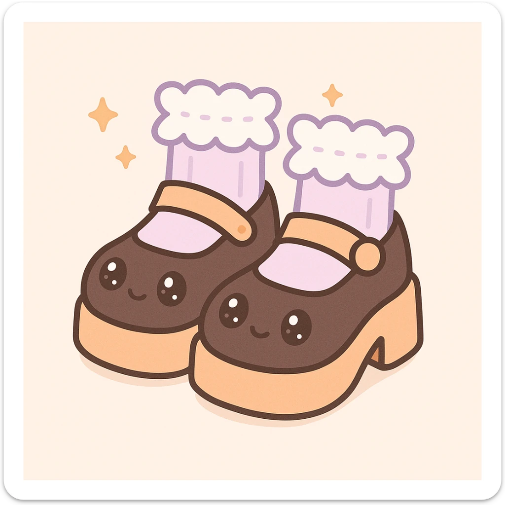 Add cute frilly pastel socks to the BLACKPINK-inspired gothic shoes with pastel orange accents, keep them kawaii style, no hearts. sticker