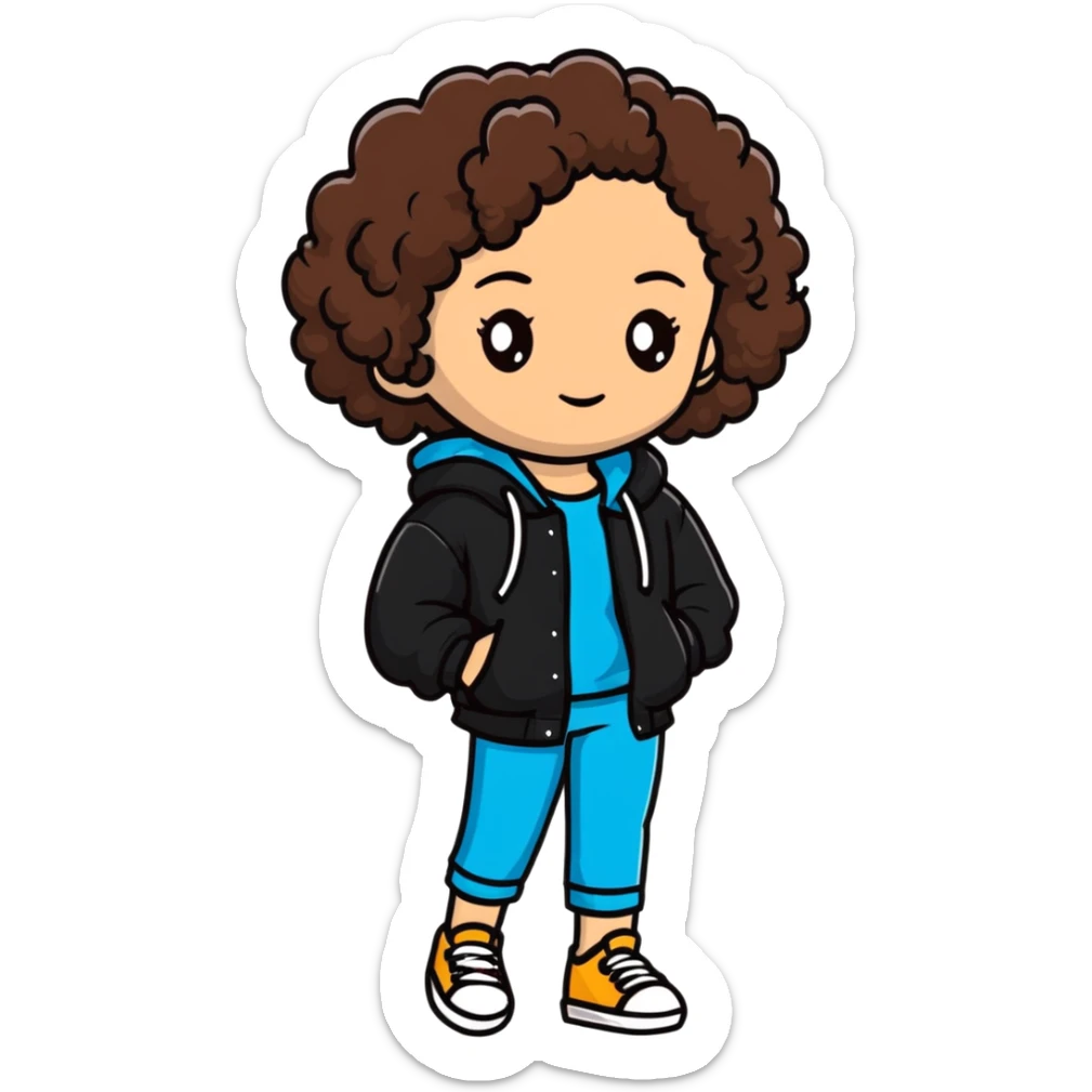 Full body teenage girl with curly brown hair, choni style with urban clothes sticker