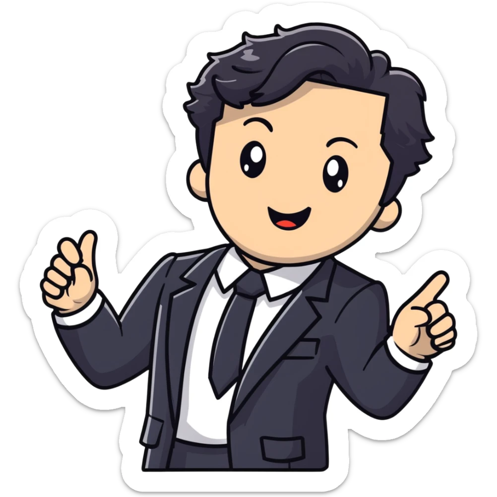 Polished headshot of a management educator with black wavy hair, stubble, strong features, white skin, smart casual attire with blazer, dynamic speaking expression, professional appearance for speaker profile sticker