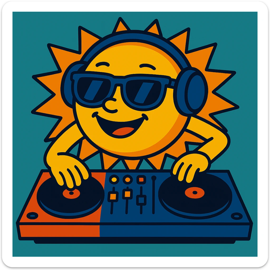 Add headphones to the sun DJ in vibrant toon style. sticker