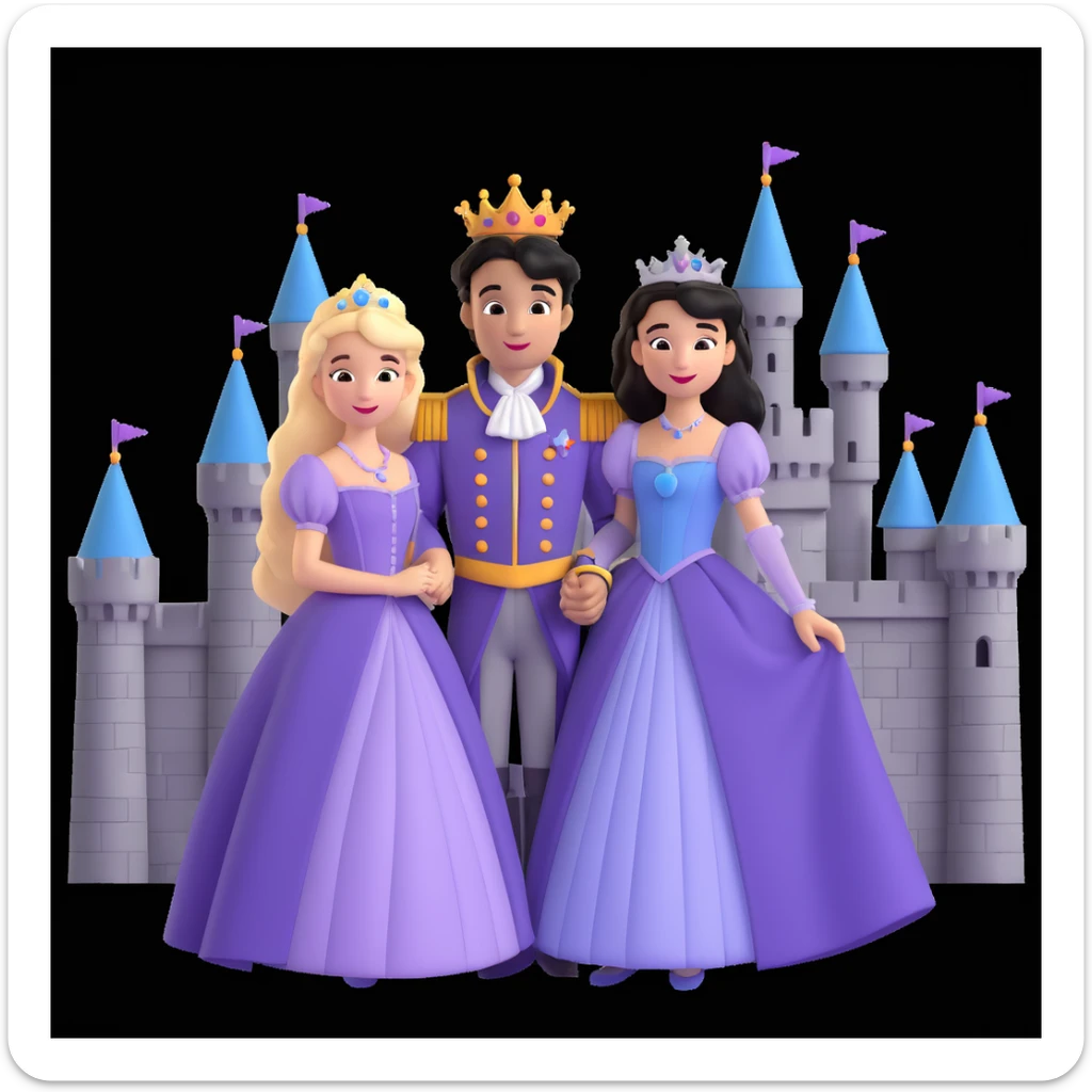prince and princess disny dress close up photo in castle sticker