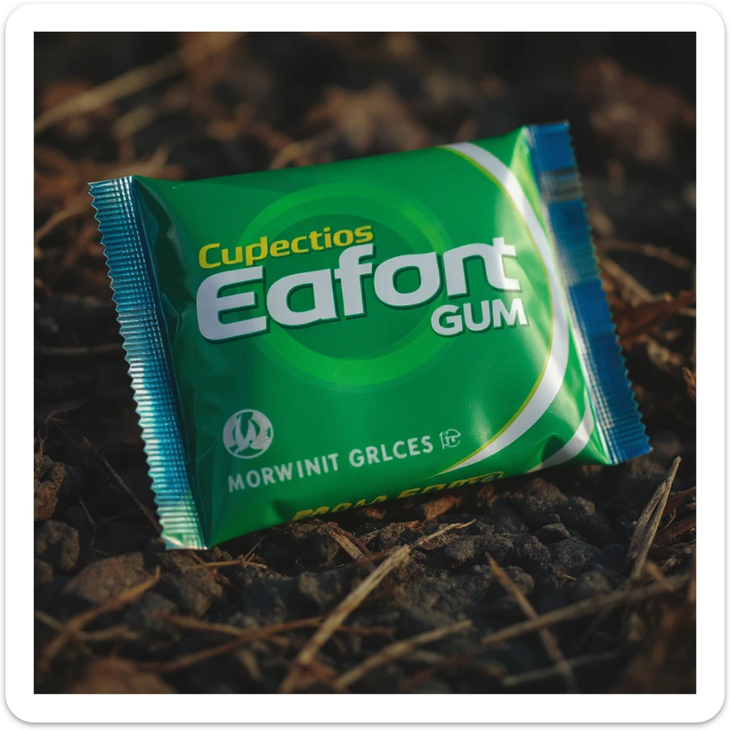 Change the gum to flat strips inside the packet, realistic style, keep the same look and background. sticker