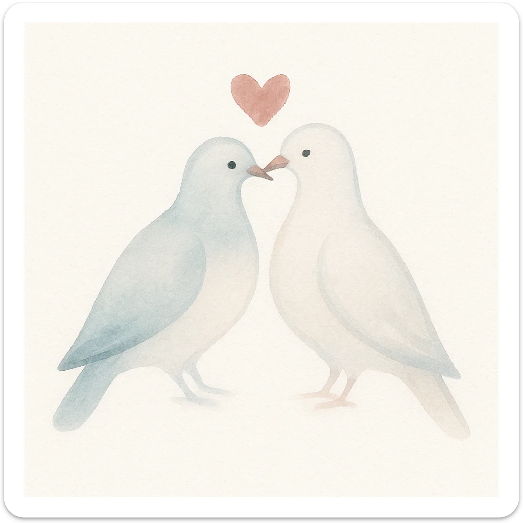 a pair of doves representing the concept of love, soft watercolor style sticker