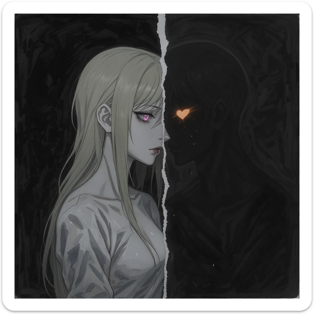 emo heart, broken in two sticker