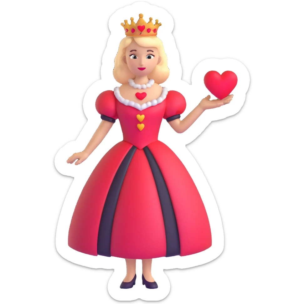 Queen of Hearts from Alice in Wonderland, wearing a red heart-shaped dress sticker