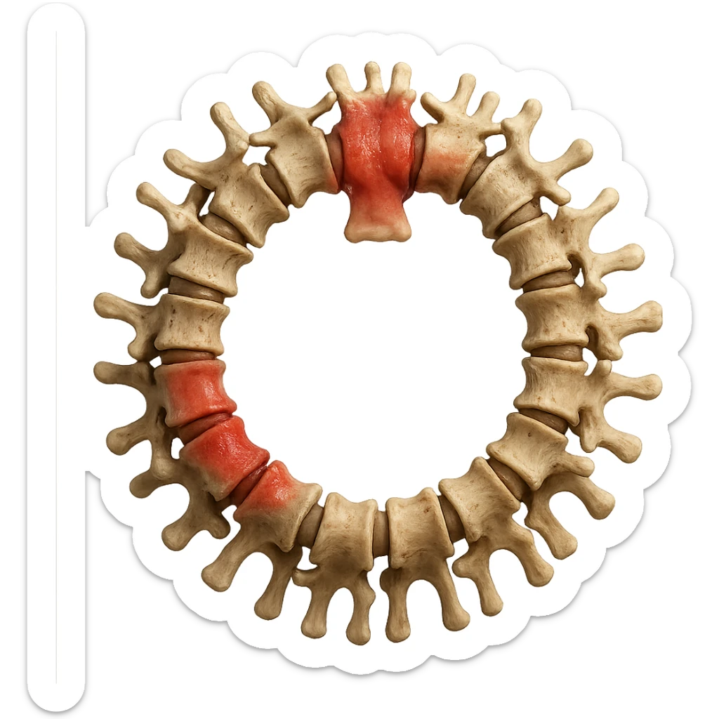 SPINA DORSALE ANATOMICA UMANA REALISTICA infiammata CHIUSA A CERCHIO, iperrealistica 4k, non disegnata sticker