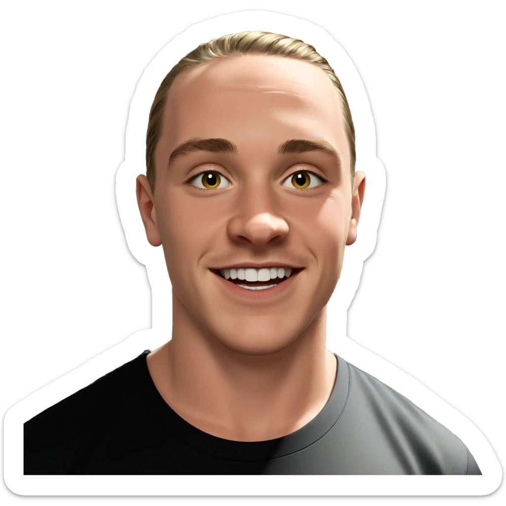 smiling boy in black shirt sticker