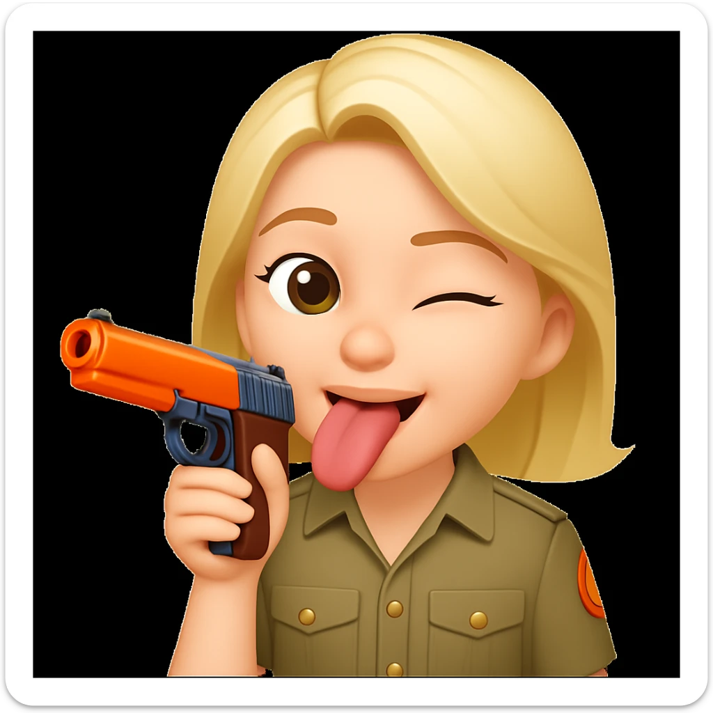 Edit the emoji so it is putting the gun toward its tongue, keeping the playful and cartoonish style. sticker