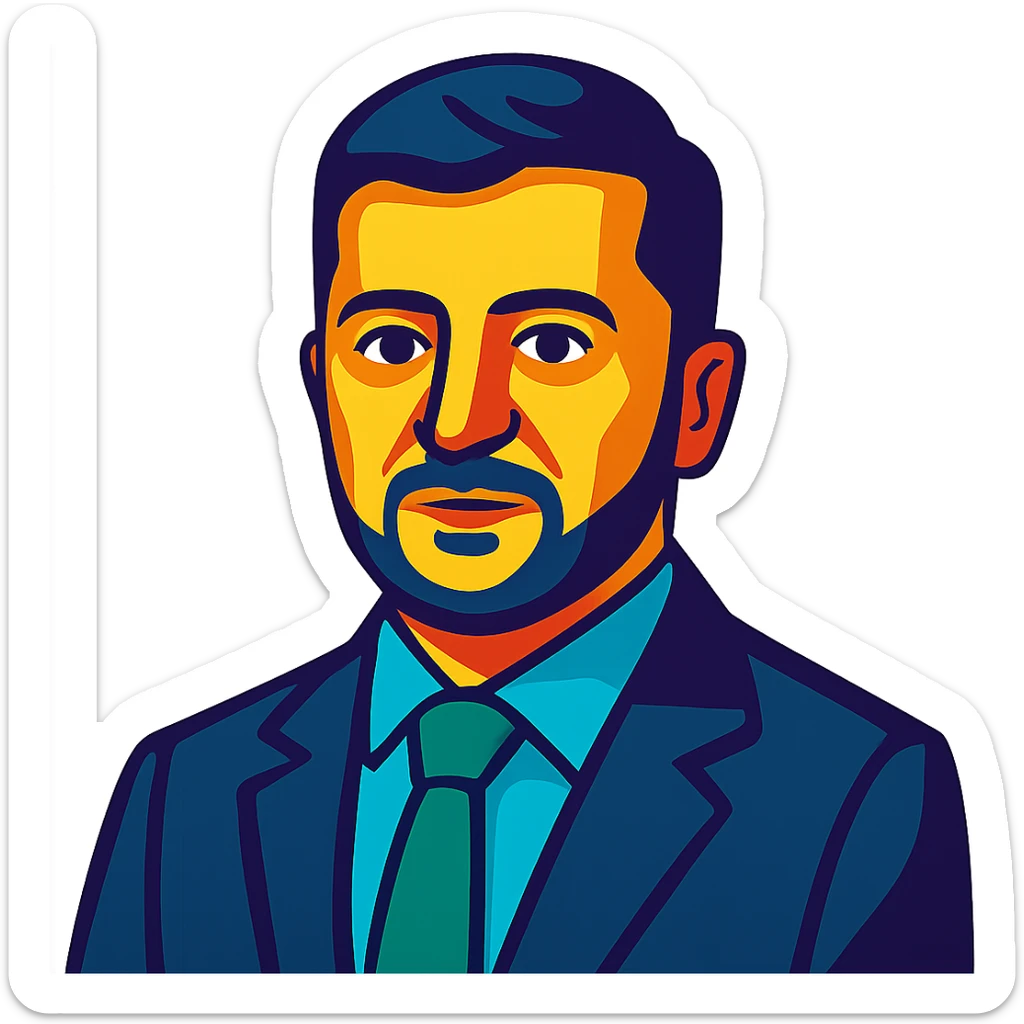 portrait of Vladimir Zelensky in a business suit, vibrant toon style, no background sticker