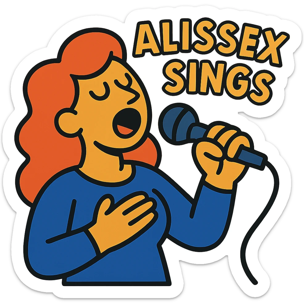 vibrant toon style illustration of a singer with the text 'Alissex sings' sticker