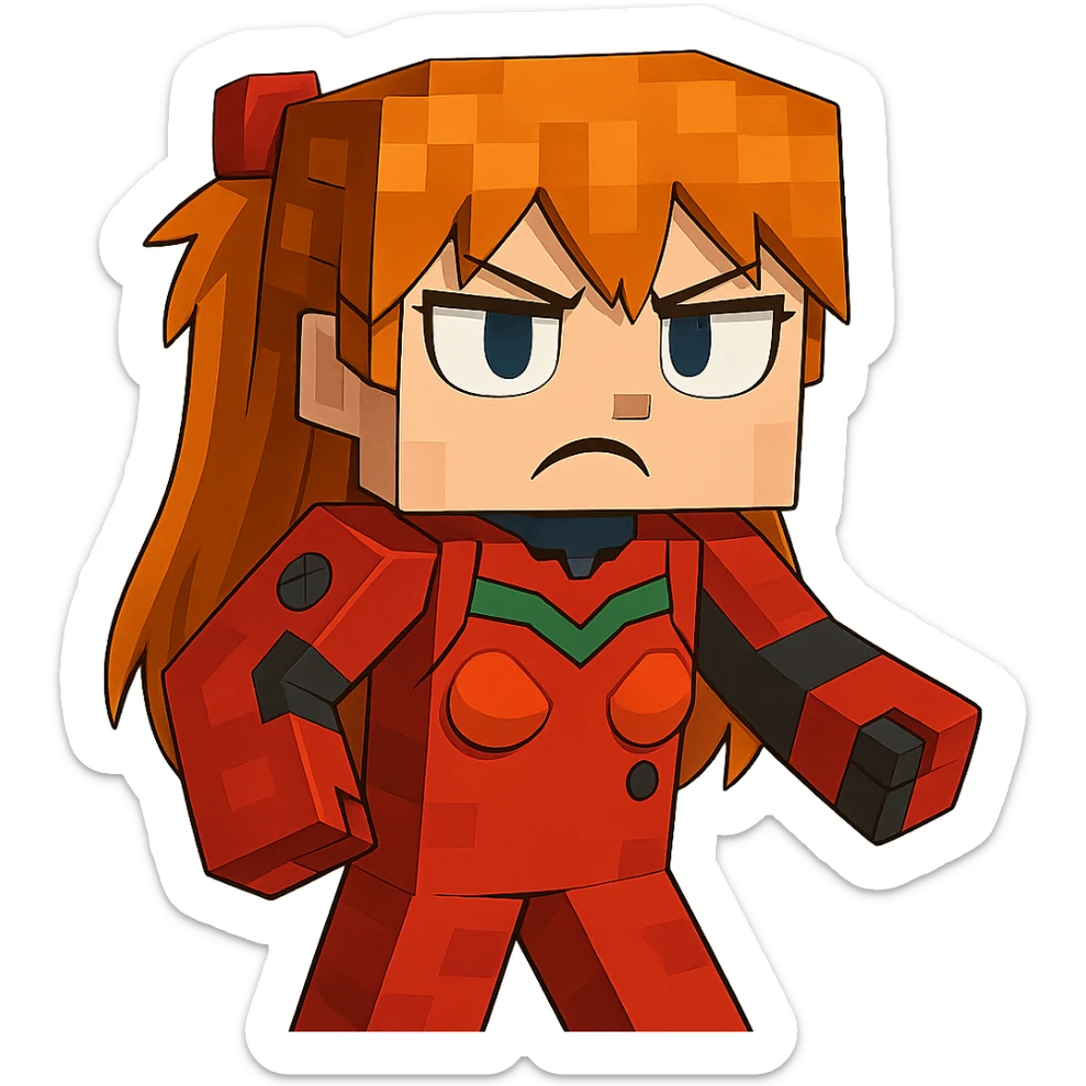 Change the expression of the character to angry/frowning, keeping the style and appearance the same, inspired by playful Minecraft-style expressions. Transparent background. sticker