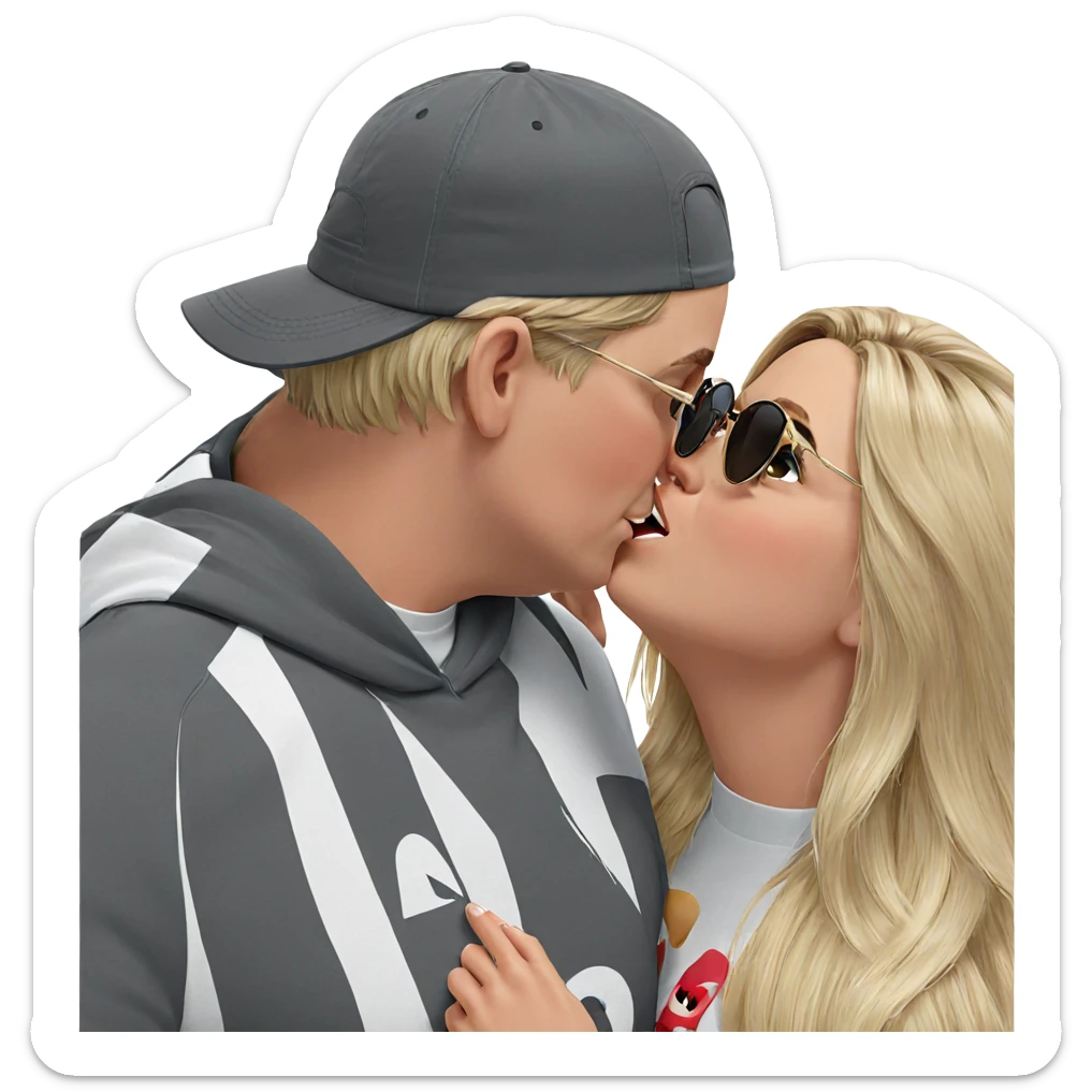 blonde girl with boys kissing sticker