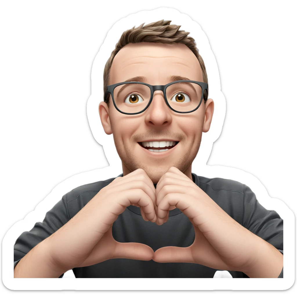 smiling boy with heart hands sticker