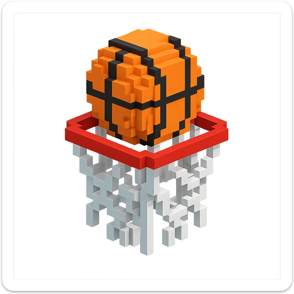 Voxel-style basketball in a net, no background, variation 6. sticker