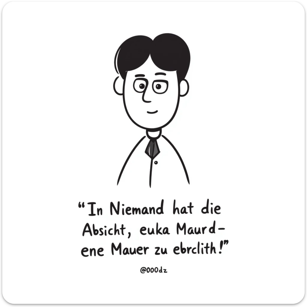 hand-drawn doodle style portrait of Walter Ulbricht with the German quote: "Niemand hat die Absicht, eine Mauer zu errichten!" sticker