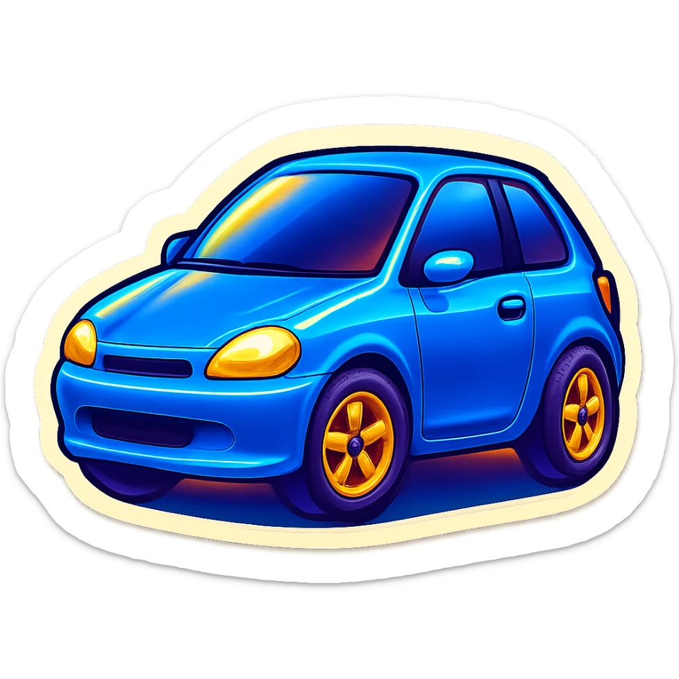 Create a blue car emoji in a style similar to the provided car emoji, with no background. sticker