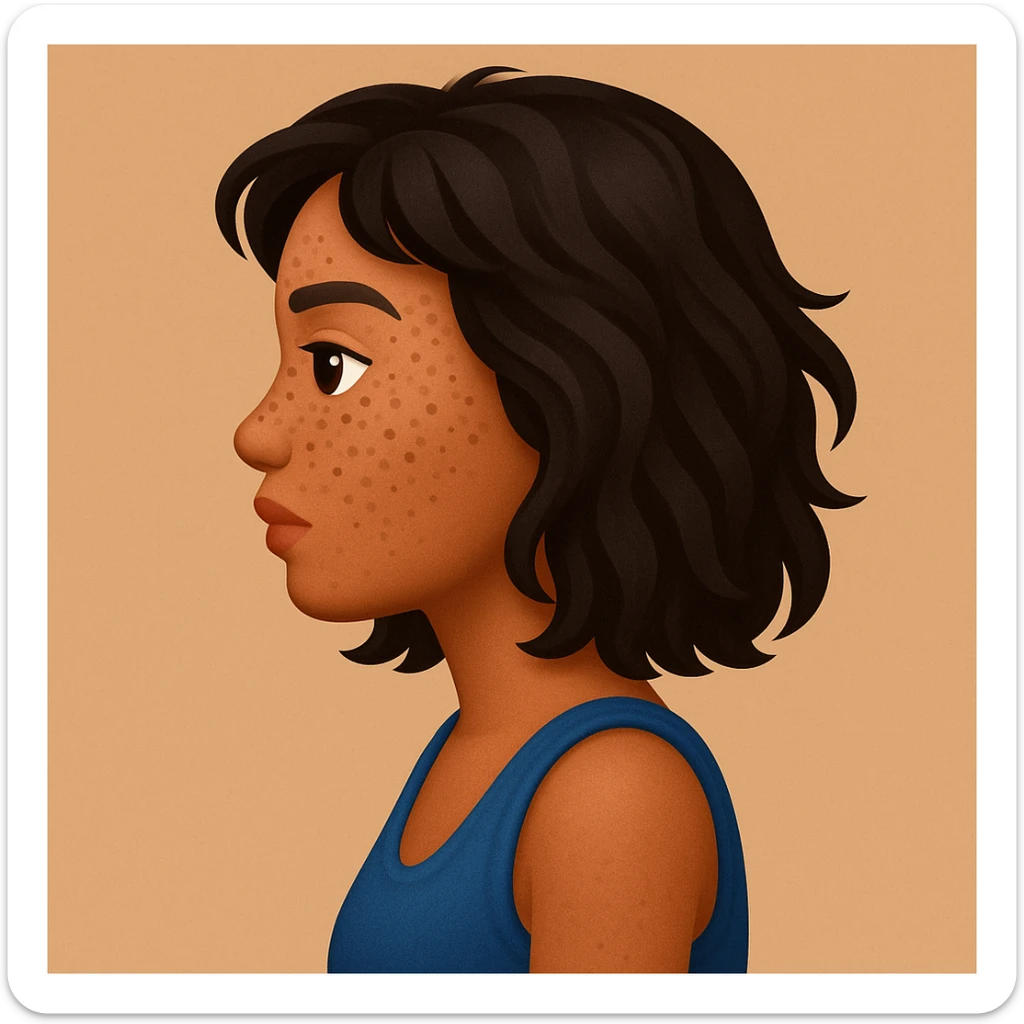 turn the second man in emoji style of the 1st image, match the facial features and match dressing style of the 2nd image, she is wearing blue tank top lose, side pose sticker