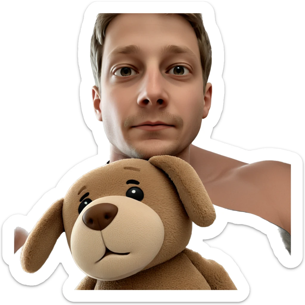 boy with teddy bear indoors sticker