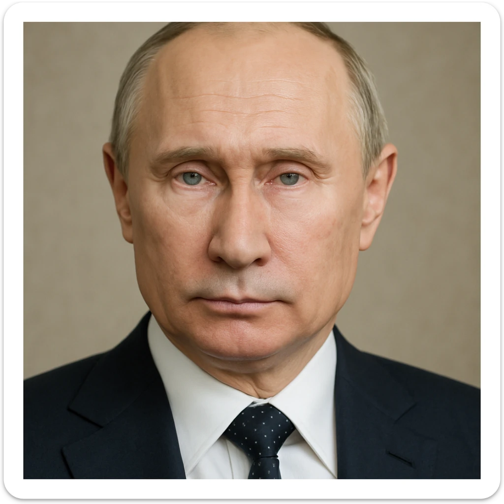 highly realistic portrait of Vladimir Putin, neutral expression, detailed facial features, photorealistic style sticker