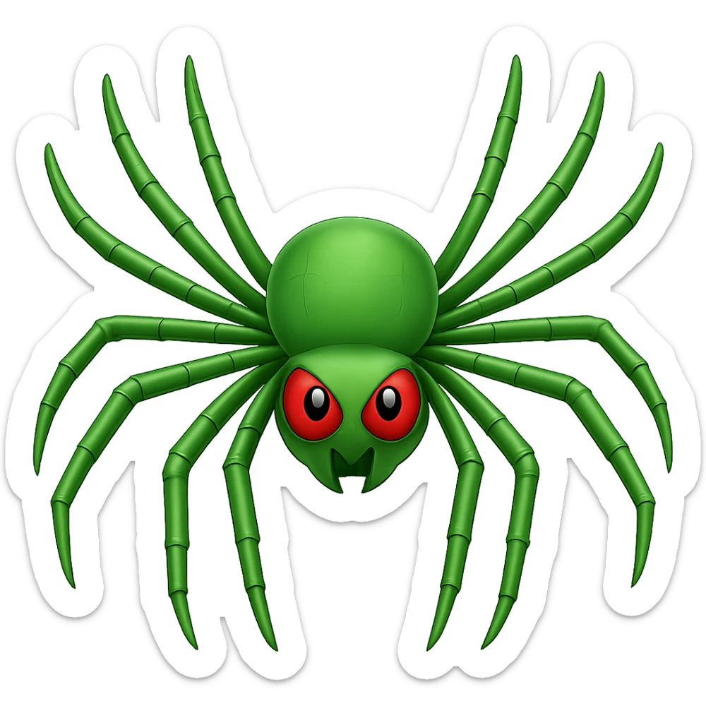 Make the spider green in the style of apple emojis with no background. sticker