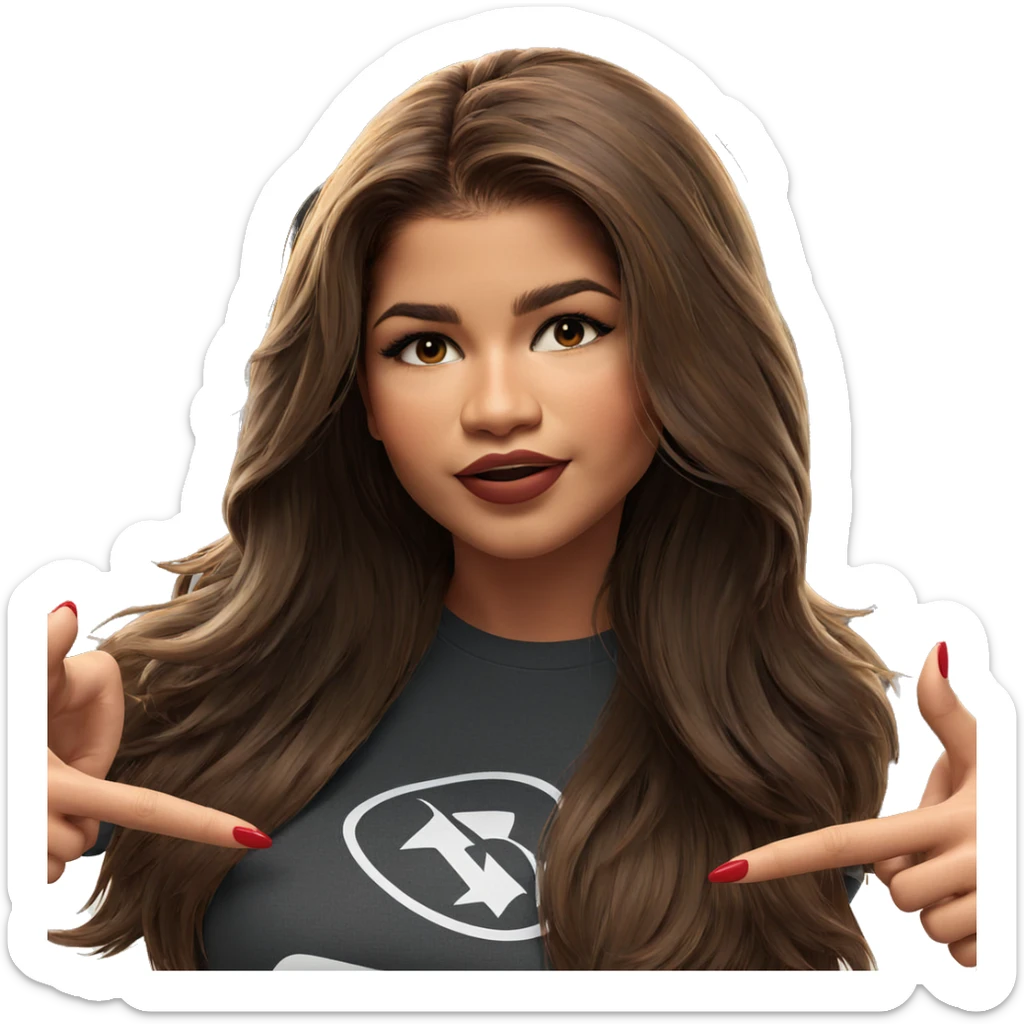 brown-haired girl pointing at viewer sticker