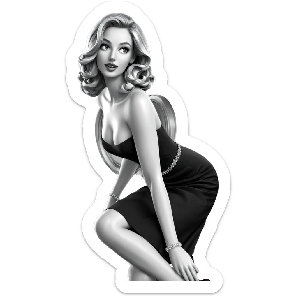 monochrome girl in elegant dress sticker