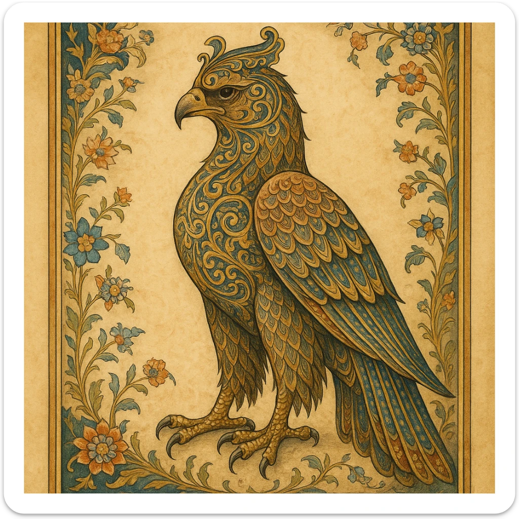 majestic eagle of Persia inspired by Persian art with intricate details and regal pose sticker
