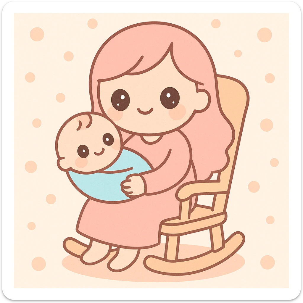 mother rocking her baby, soothing illustrative style, calm and peaceful atmosphere sticker