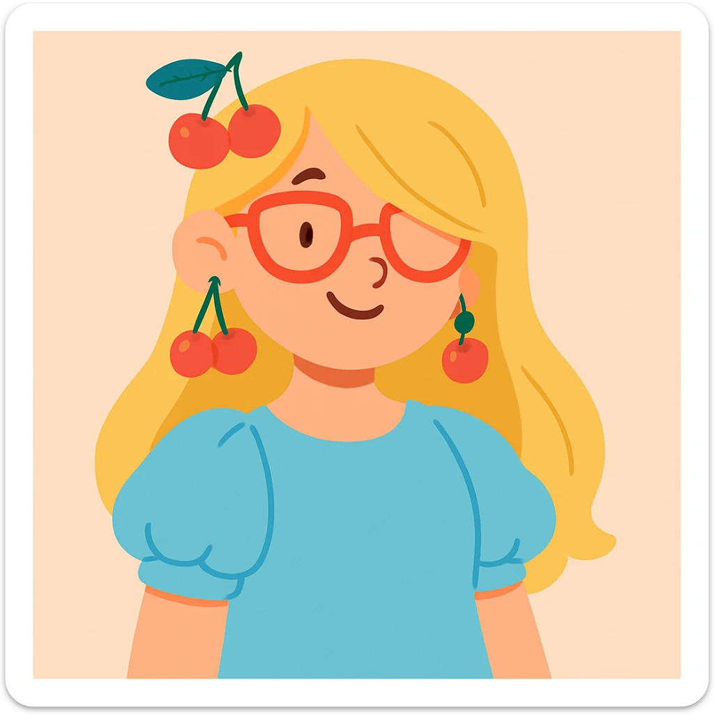 Add puffy sleeves to the woman's baby blue shirt, maintaining the soft pastel illustration style with gentle colors and smooth gradients. sticker