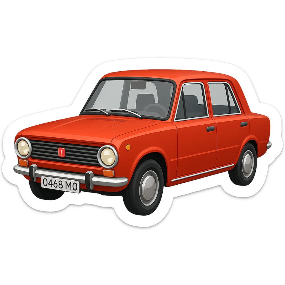 Create an emoji of a Zhiguli (VAZ-2101) car based on the provided photo. The emoji should be as close as possible to the Apple emoji style, with clean and simple design, and no background. sticker
