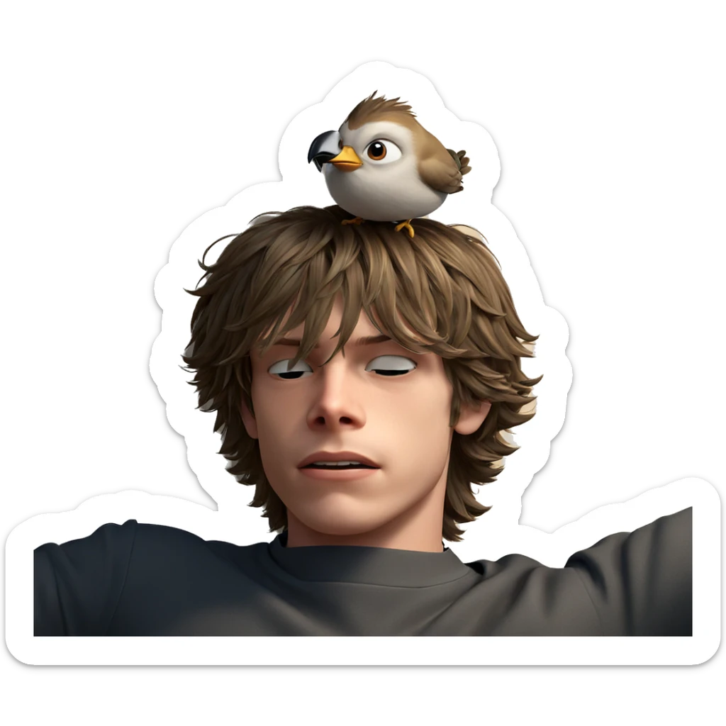 boy with bird on head sticker