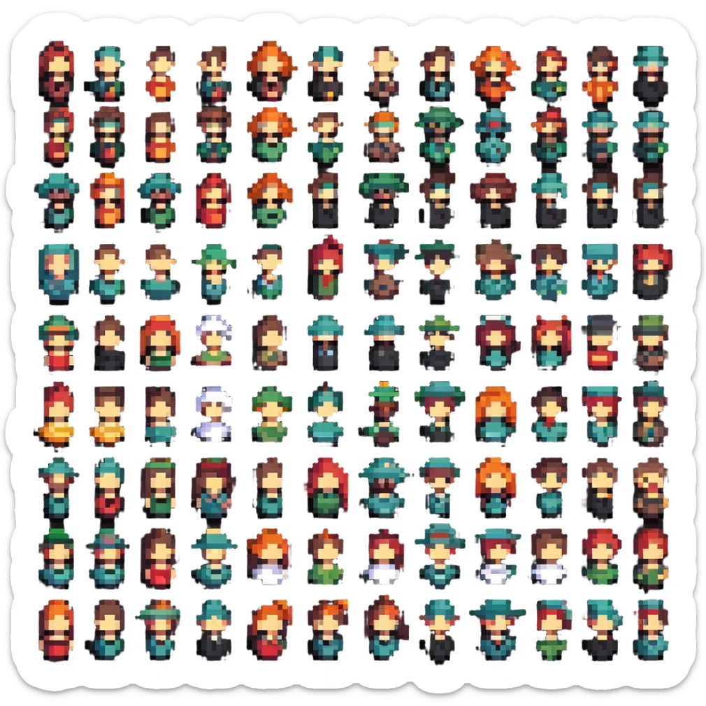 stylish professional pixel art male and female icons with modern fashion sticker