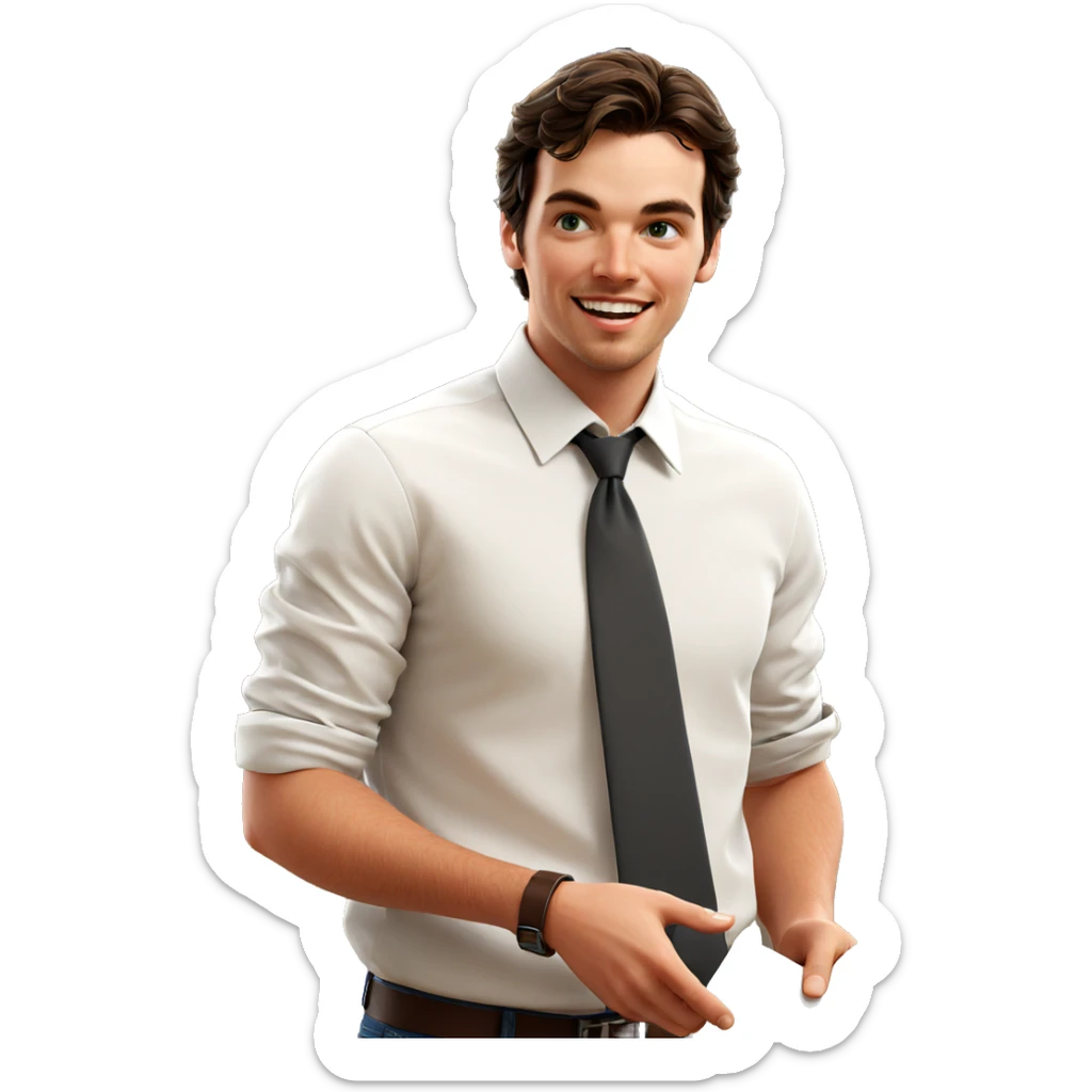 smiling boy in white shirt sticker