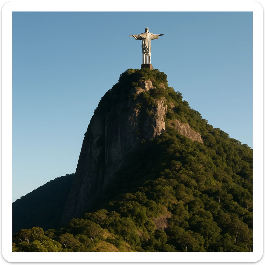 Corcovado mountain with Christ the Redeemer statue, natural landscape, iconic view, no people, clear sky sticker