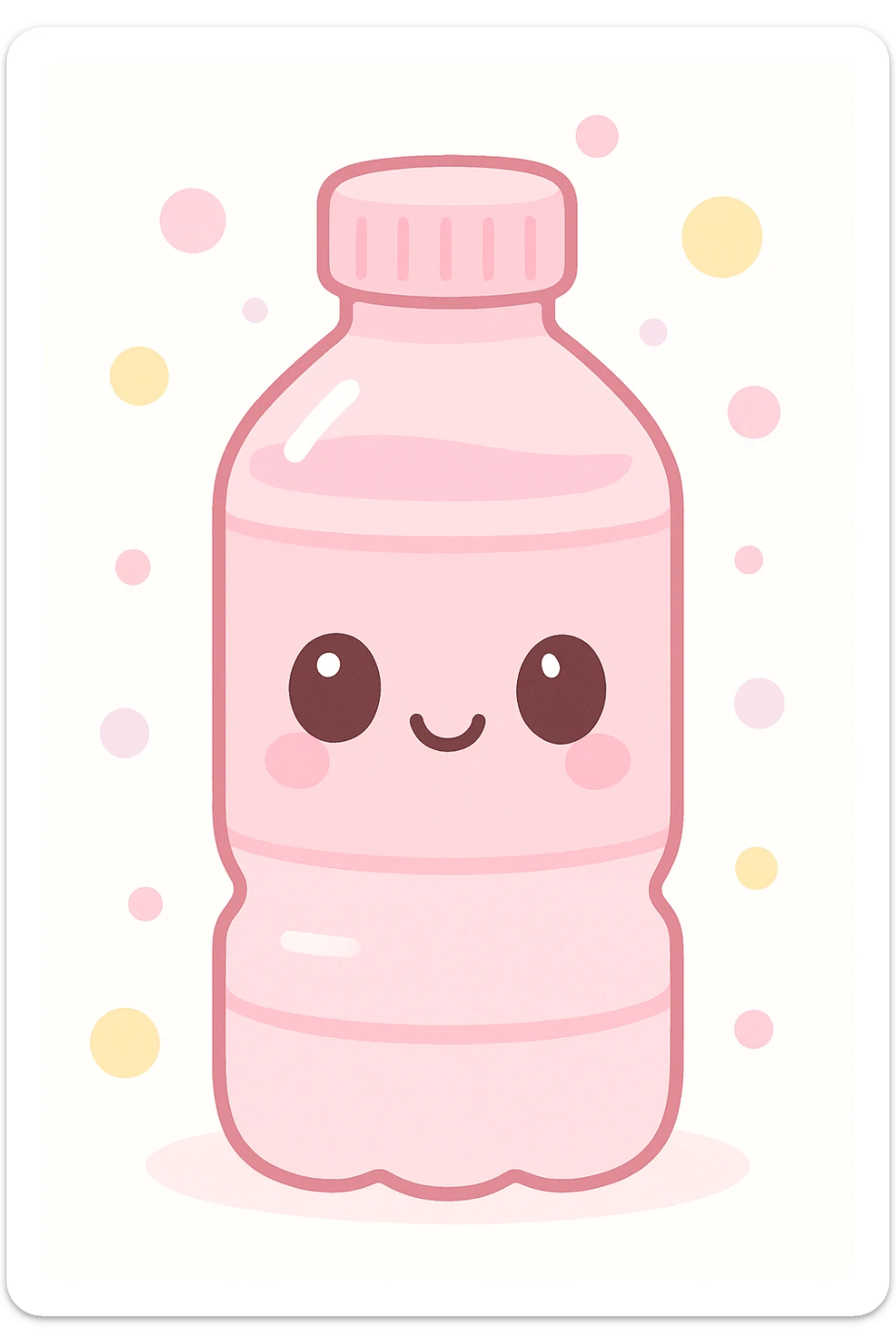 pastel pink bottle of water, cute with a smiling face, kawaii style sticker