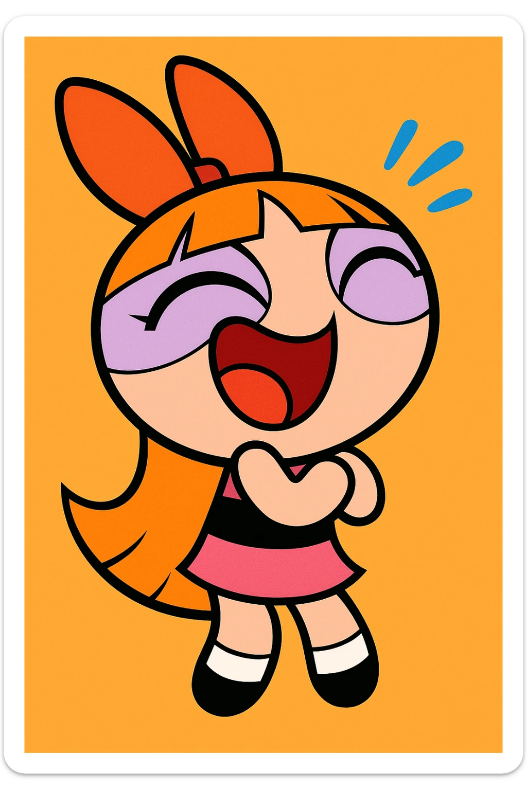 Powerpuff Girls character with a laughing emotion, cartoon style, vibrant colors sticker