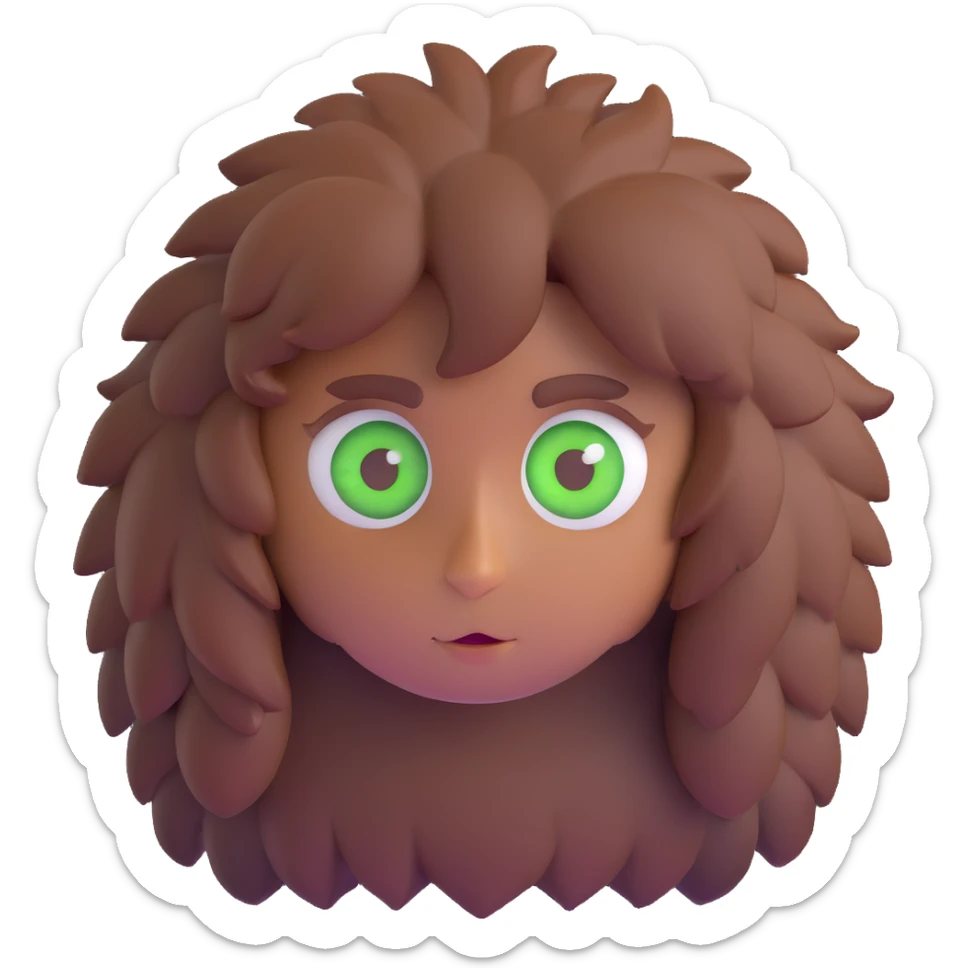Johnny with brown semi-fluffy hair, one green eye and one brown eye sticker