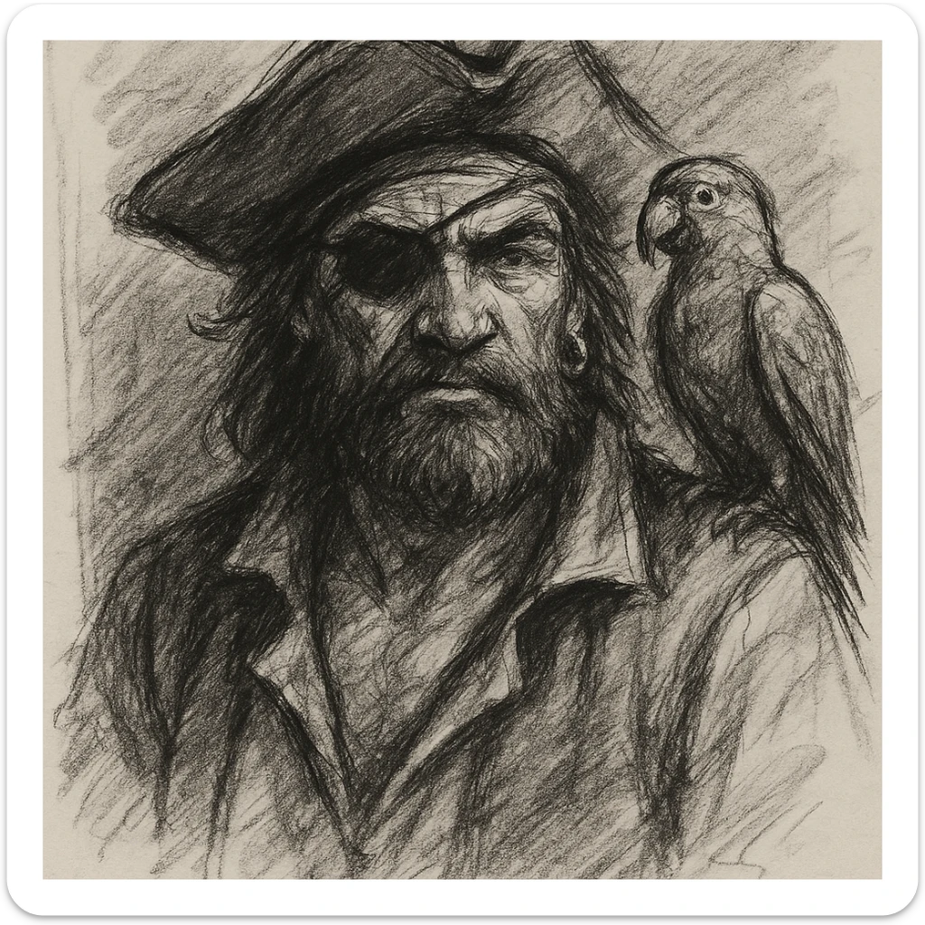 pirate with eye patch and parrot sticker