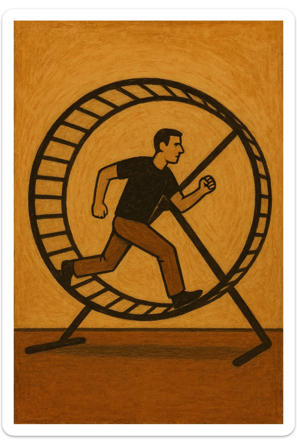 uomo che corre dentro la ruota del criceto come un circolo vizioso sticker