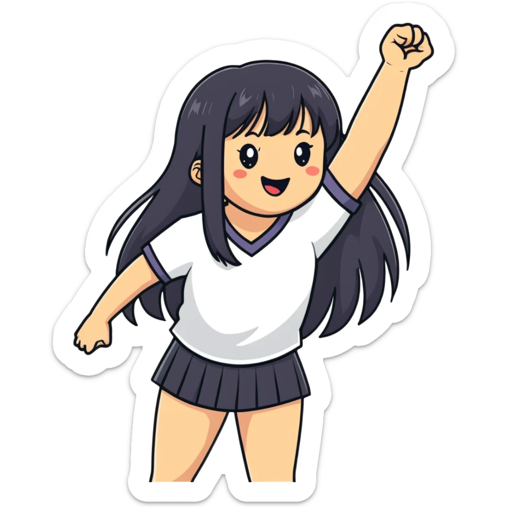 East Asian woman with long black straight hair and bangs cheering for Doosan Bears baseball team sticker