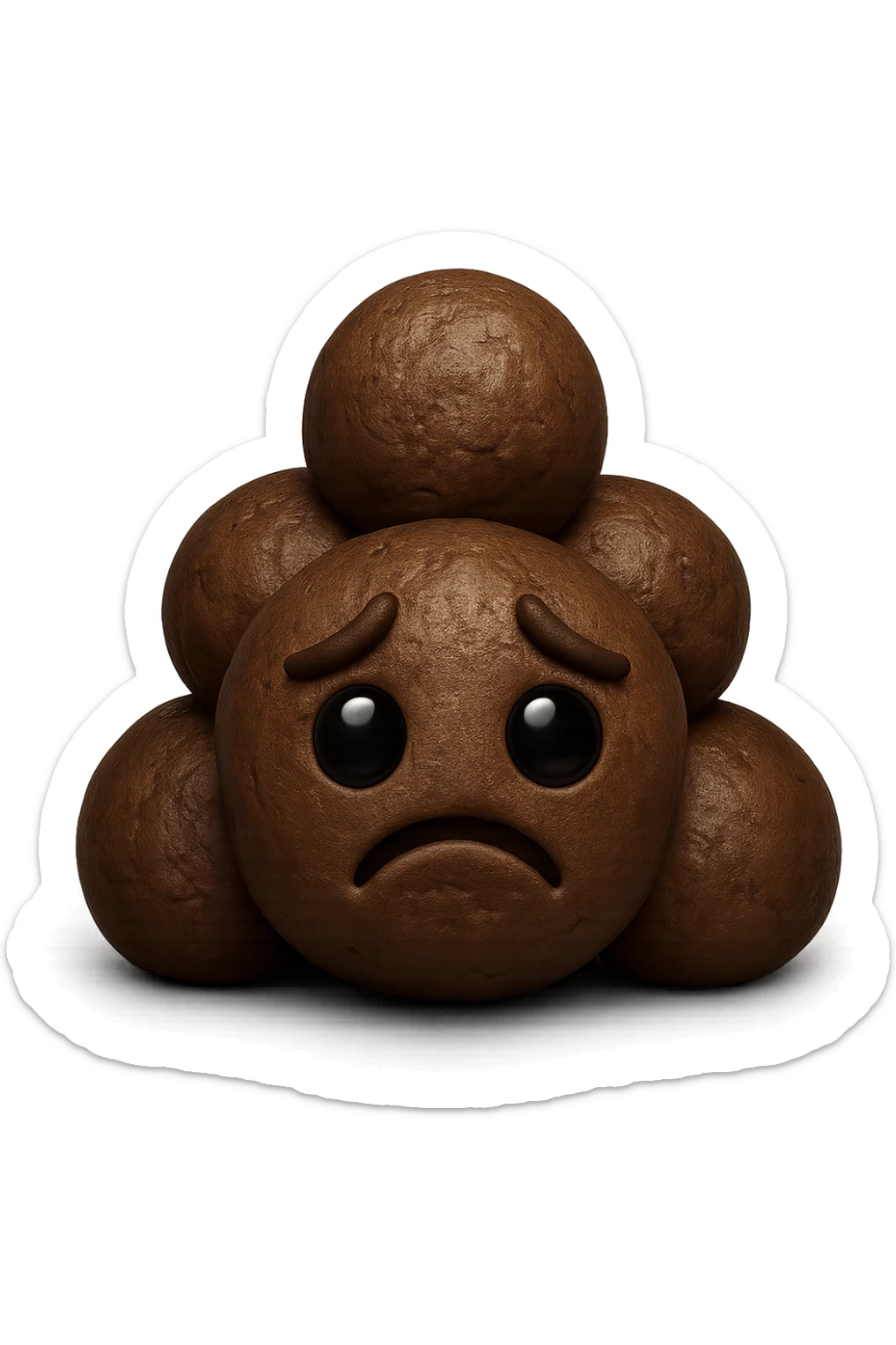 EMOJI STILE IPHONE 3D DI UNA MONTAGNETTA DI FECI A PALLINE CON ESPRESSIONE TRISTE, IPERREALISTICO 4K sticker