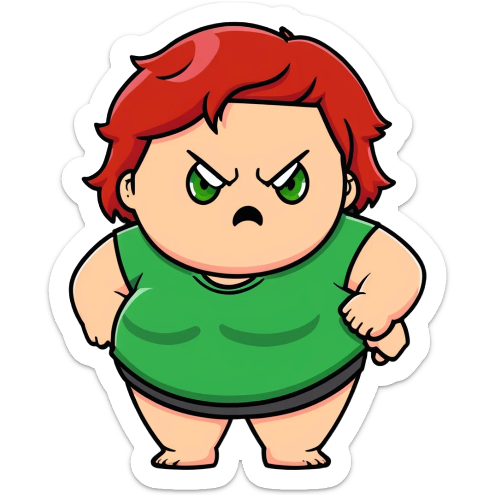 angry overweight girl with red hair and green eyes sticker