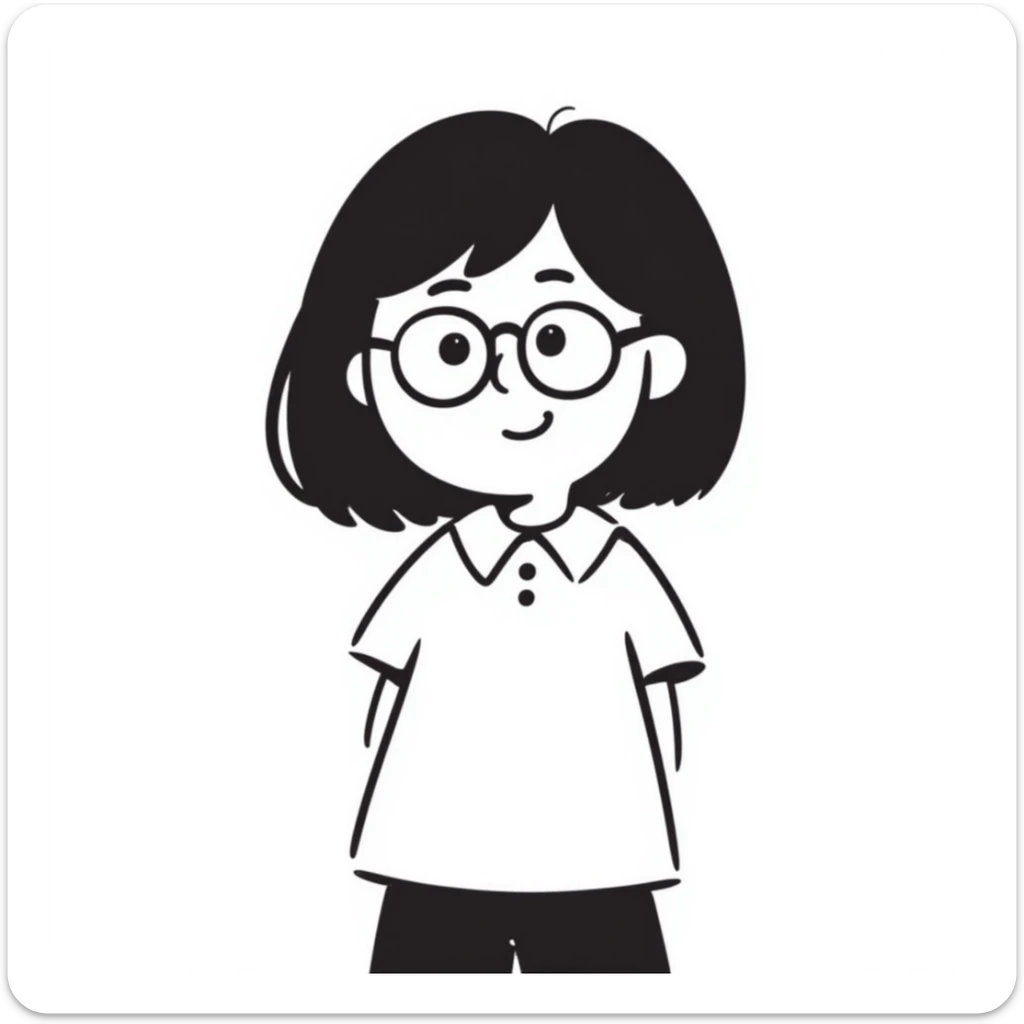 young Vietnamese girl with shoulder-length black hair and glasses sticker
